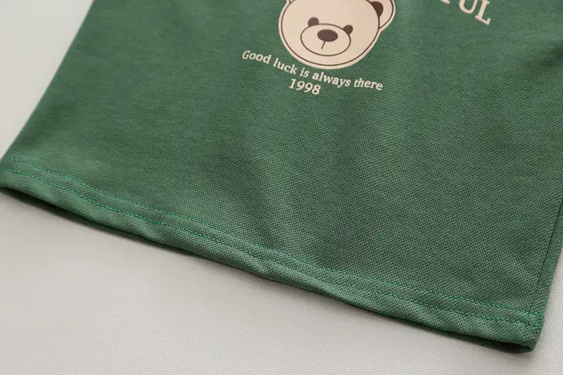 Children Cotton Polo Short Sleeve Suit Green Beige — feature 8