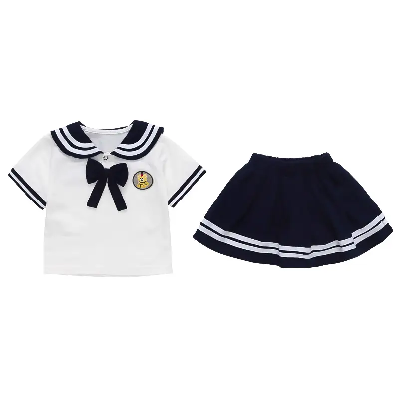 2025 Summer Kids Polo Shirt Set White Blue Knitted College Style - Image 7
