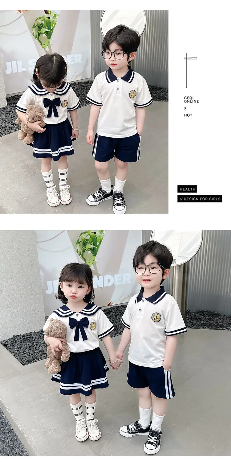 2025 Summer Kids Polo Shirt Set White Blue Knitted College Style — feature 12