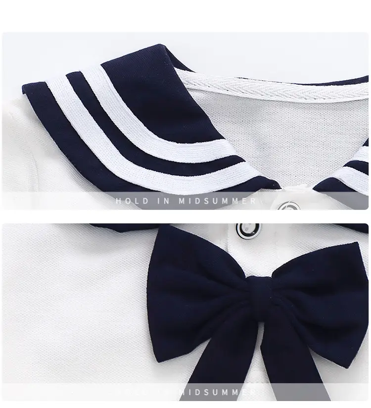 2025 Summer Kids Polo Shirt Set White Blue Knitted College Style — feature 19
