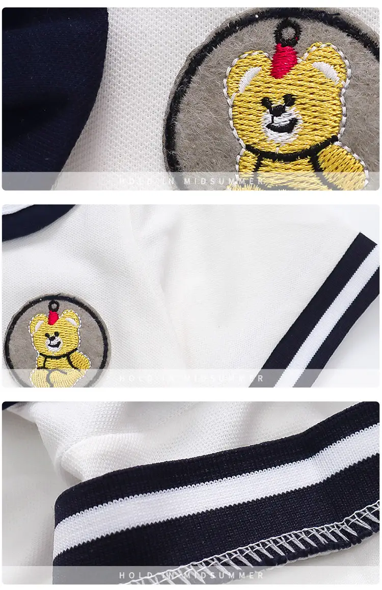 2025 Summer Kids Polo Shirt Set White Blue Knitted College Style — feature 20
