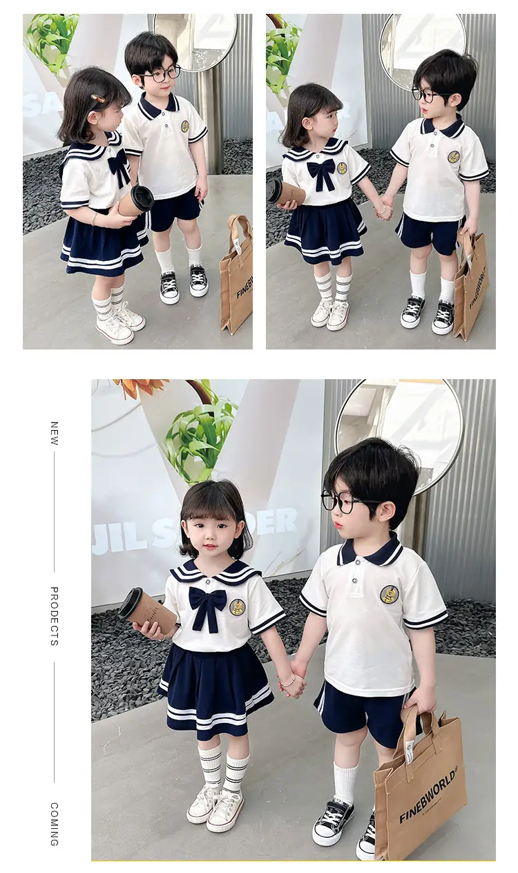 2025 Summer Kids Polo Shirt Set White Blue Knitted College Style — feature 8