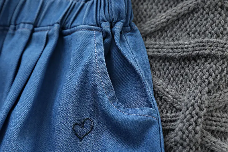 Girls Blue Heart Embroidered Shorts Summer Wear — feature 5