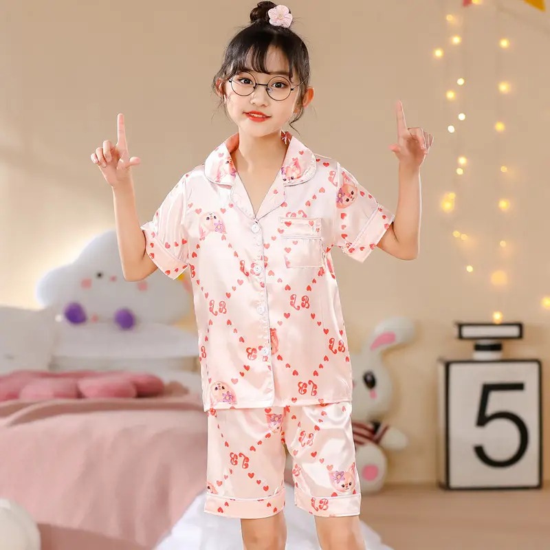 Girls Cartoon Print Pajama Set Purple Ice Silk - Image 13