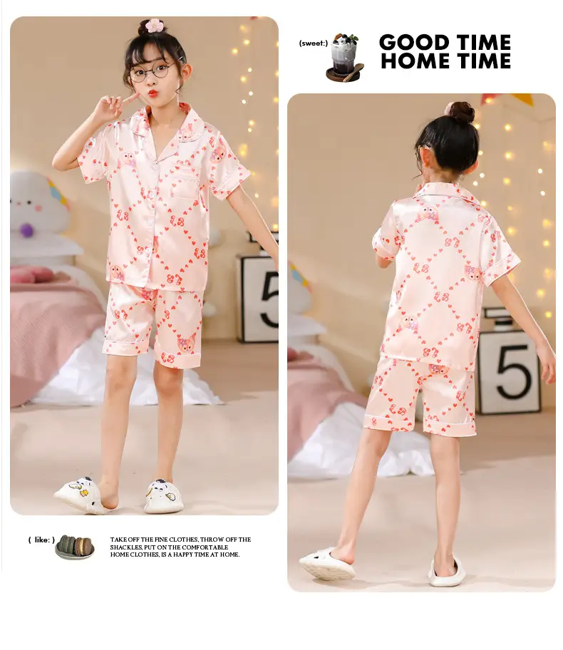 Girls Cartoon Print Pajama Set Purple Ice Silk — feature 20