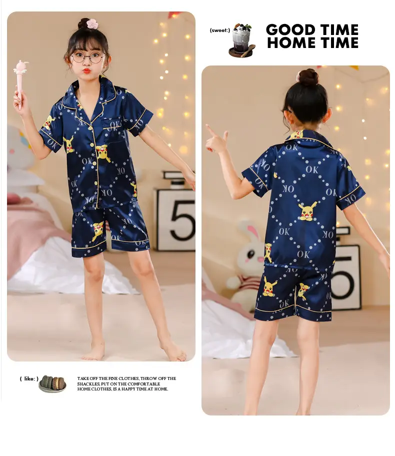 Girls Cartoon Print Pajama Set Purple Ice Silk — feature 28