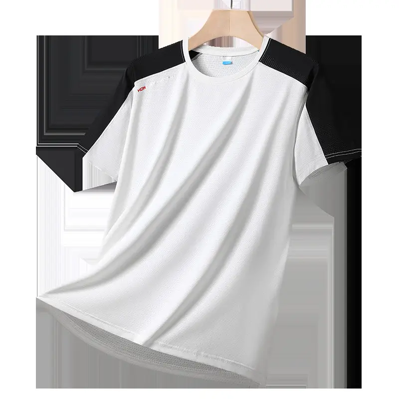 Plus Size Ice Silk T-Shirt Pink White Short Sleeve - Image 15