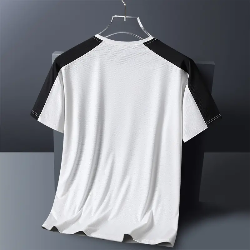 Plus Size Ice Silk T-Shirt Pink White Short Sleeve - Image 2