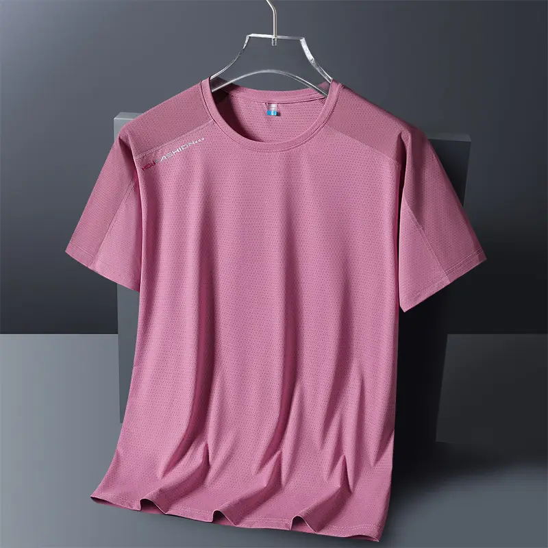 Plus Size Ice Silk T-Shirt Pink White Short Sleeve - Image 3
