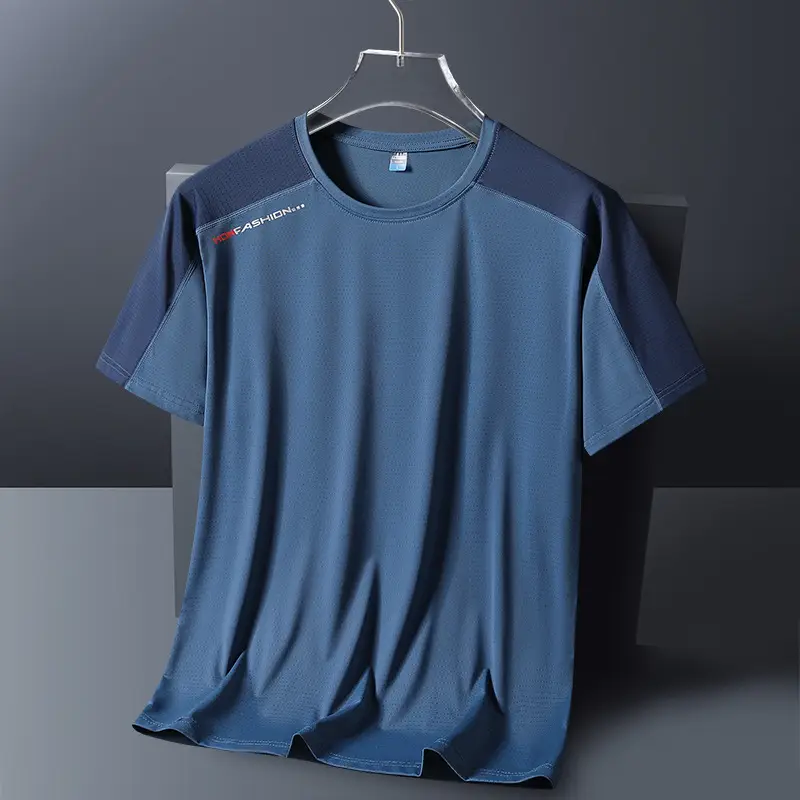 Plus Size Ice Silk T-Shirt Pink White Short Sleeve - Image 5