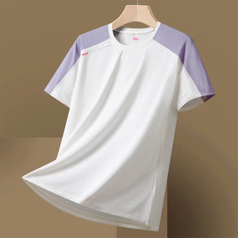 Plus Size Ice Silk T-Shirt Pink White Short Sleeve - Image 6