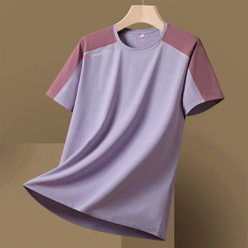 Plus Size Ice Silk T-Shirt Pink White Short Sleeve - Image 8
