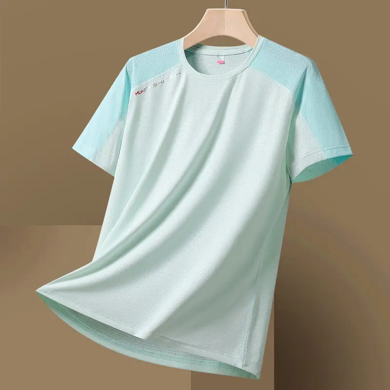 Plus Size Ice Silk T-Shirt Pink White Short Sleeve - Image 9