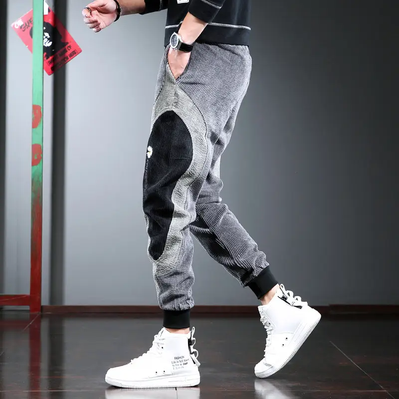 Men's Thick Corduroy Hip Hop Pants Grey Black
