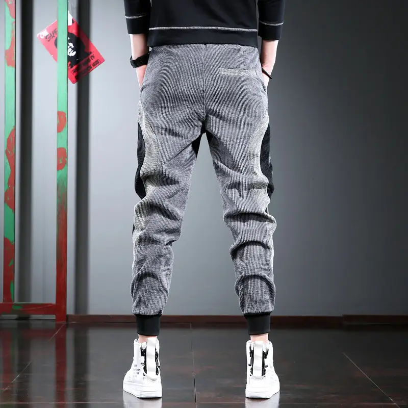 Men's Thick Corduroy Hip Hop Pants Grey Black