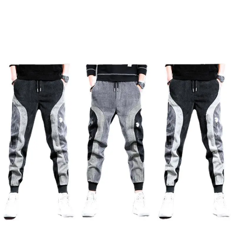 Men's Thick Corduroy Hip Hop Pants Grey Black