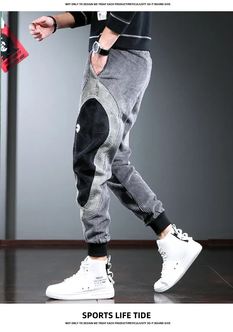 Men's Thick Corduroy Hip Hop Pants Grey Black — feature 11