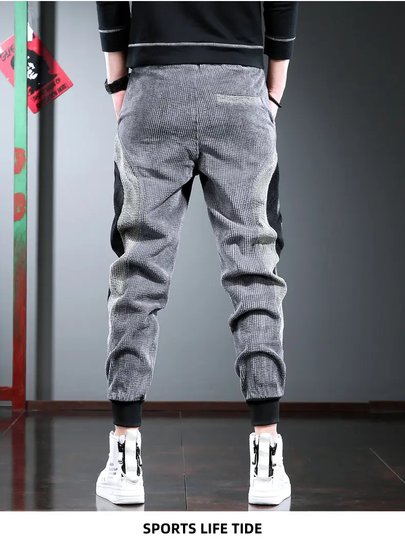 Men's Thick Corduroy Hip Hop Pants Grey Black — feature 12