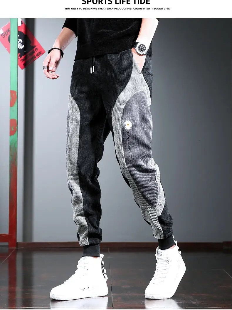 Men's Thick Corduroy Hip Hop Pants Grey Black — feature 14