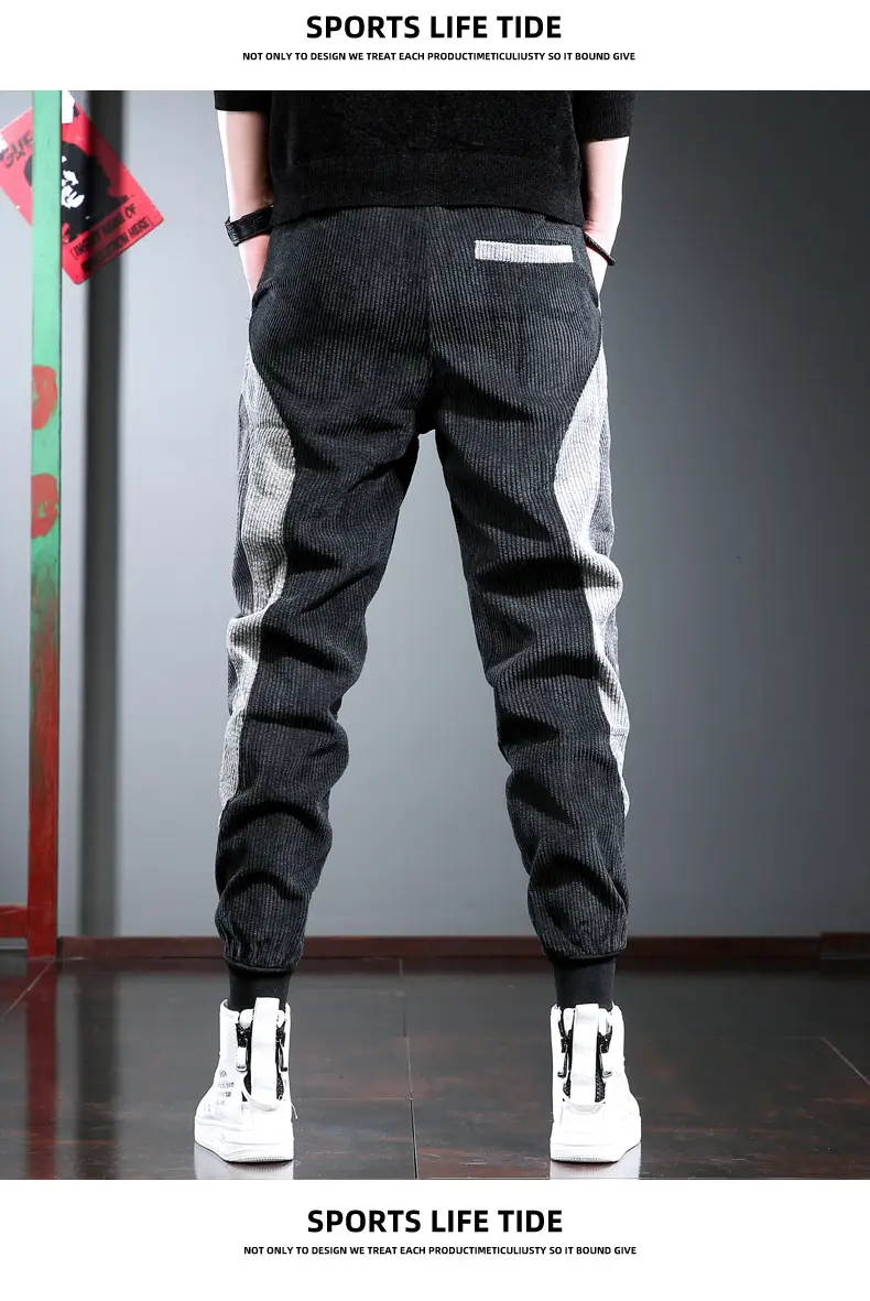 Men's Thick Corduroy Hip Hop Pants Grey Black — feature 16