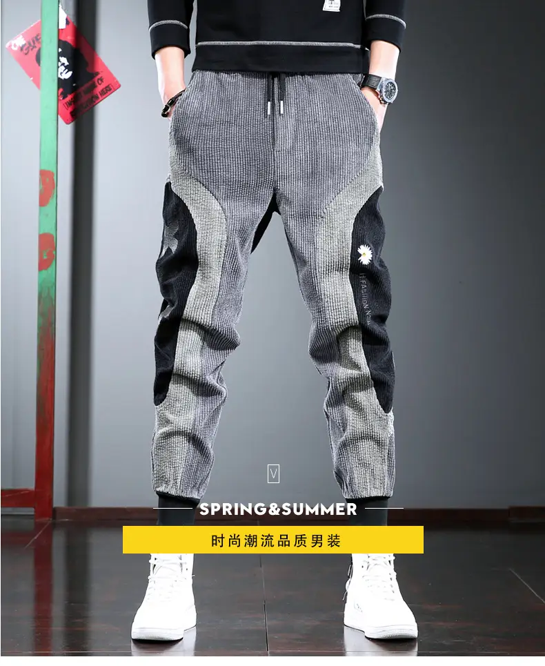 Men's Thick Corduroy Hip Hop Pants Grey Black — feature 4