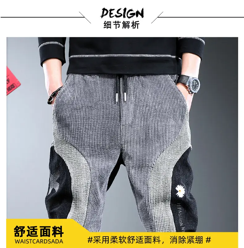 Men's Thick Corduroy Hip Hop Pants Grey Black — feature 7
