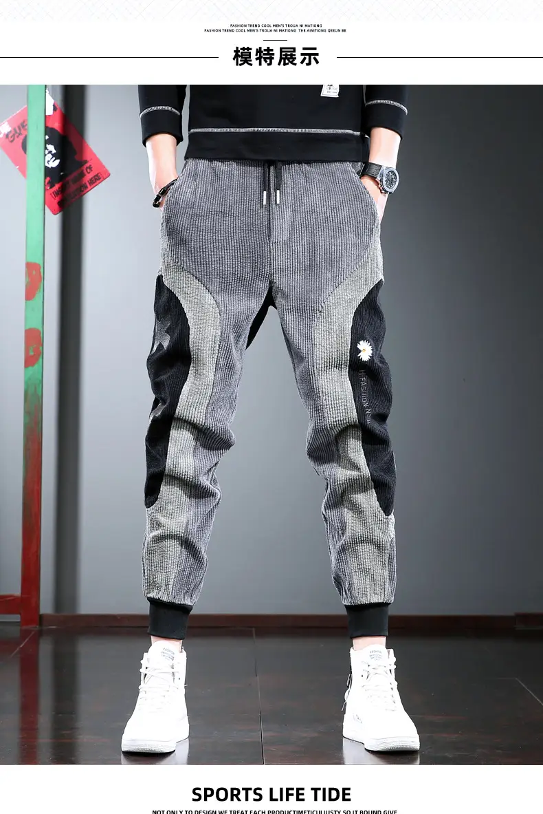 Men's Thick Corduroy Hip Hop Pants Grey Black — feature 9