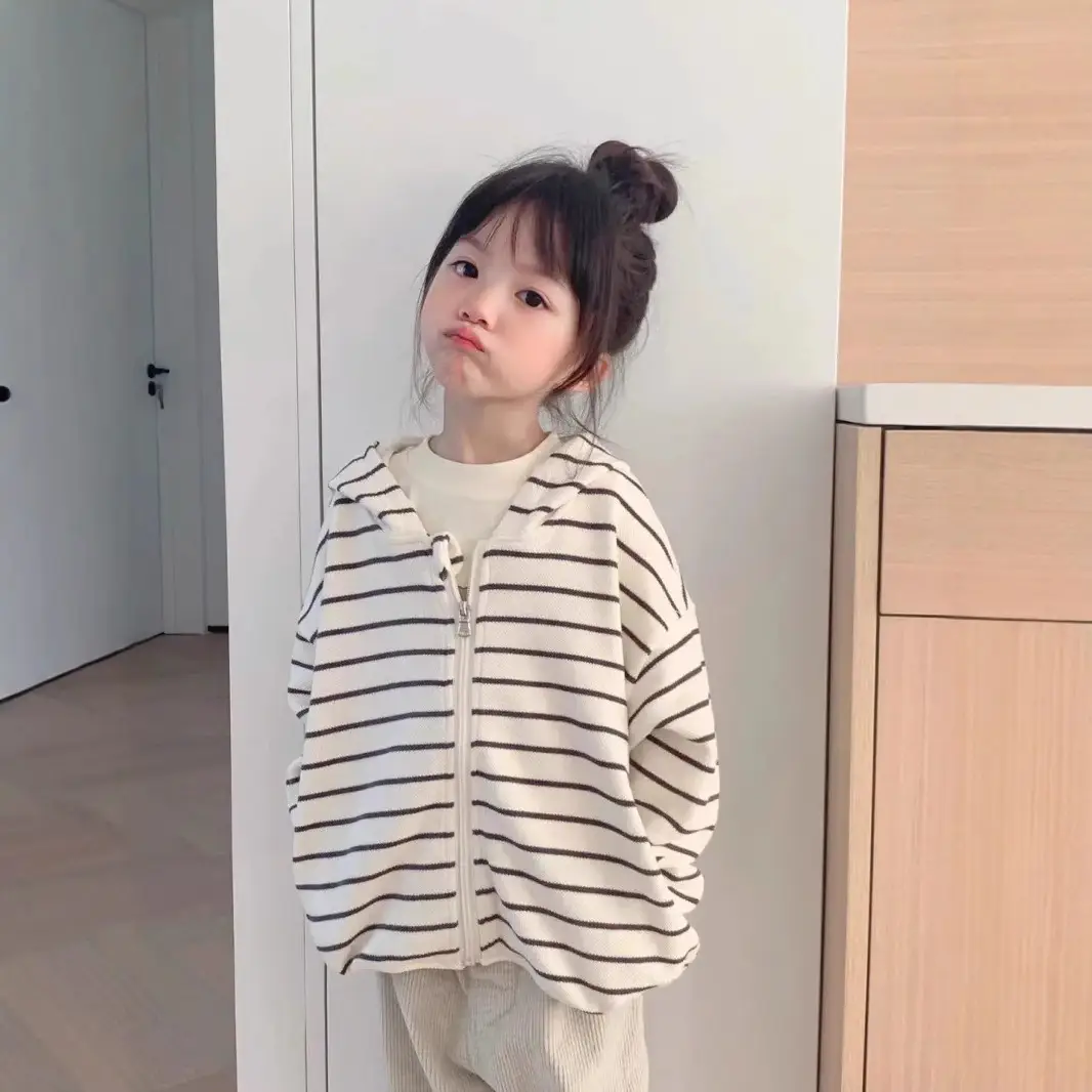 Girls Striped Coat 2023 Casual Hooded Sweater - Image 4