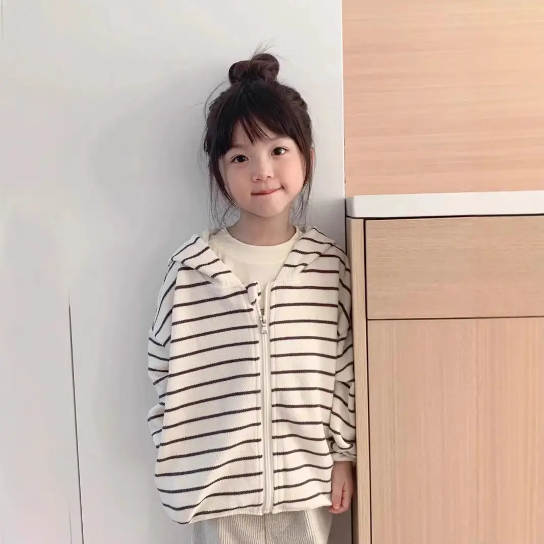 Girls Striped Coat 2023 Casual Hooded Sweater - Image 5
