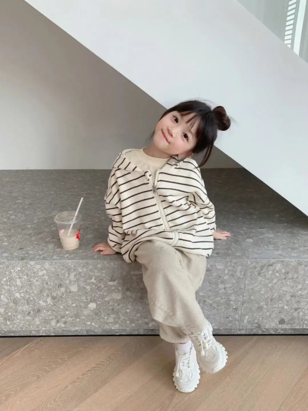 Girls Striped Coat 2023 Casual Hooded Sweater — feature 10