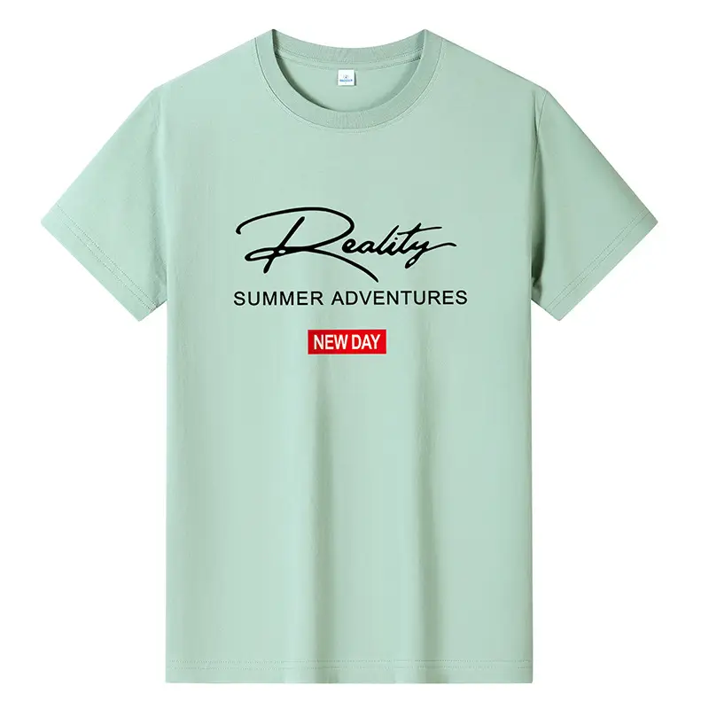 Men Printed T-Shirt Light Blue Summer New Day - Image 2