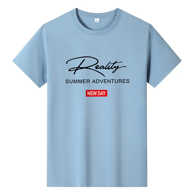 Men Printed T-Shirt Light Blue Summer New Day - Image 10
