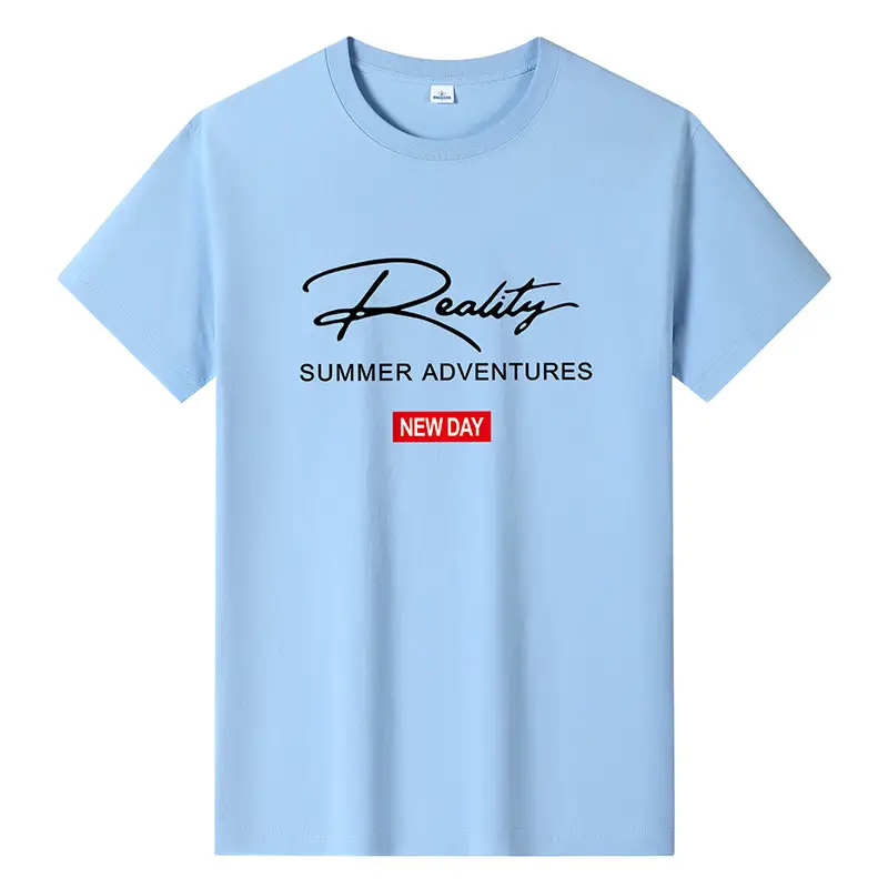 Men Printed T-Shirt Light Blue Summer New Day - Image 12