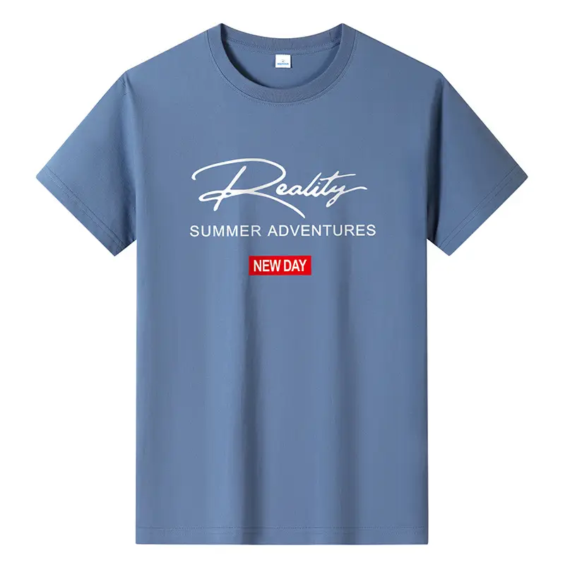 Men Printed T-Shirt Light Blue Summer New Day - Image 14