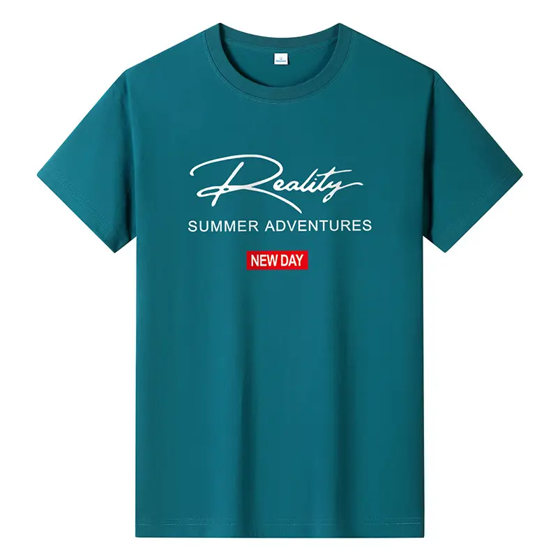 Men Printed T-Shirt Light Blue Summer New Day - Image 9