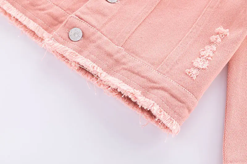 Girls Pink Frayed Denim Jacket with Yellow Embroidery — feature 10