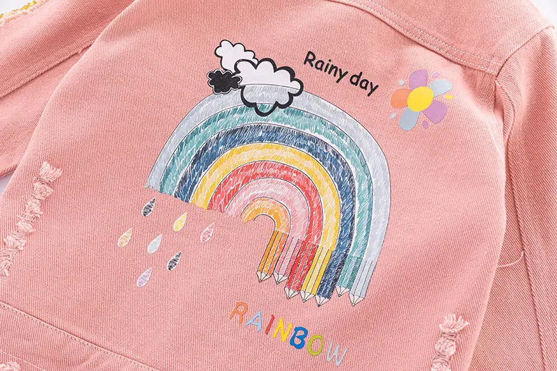 Girls Pink Frayed Denim Jacket with Yellow Embroidery — feature 12