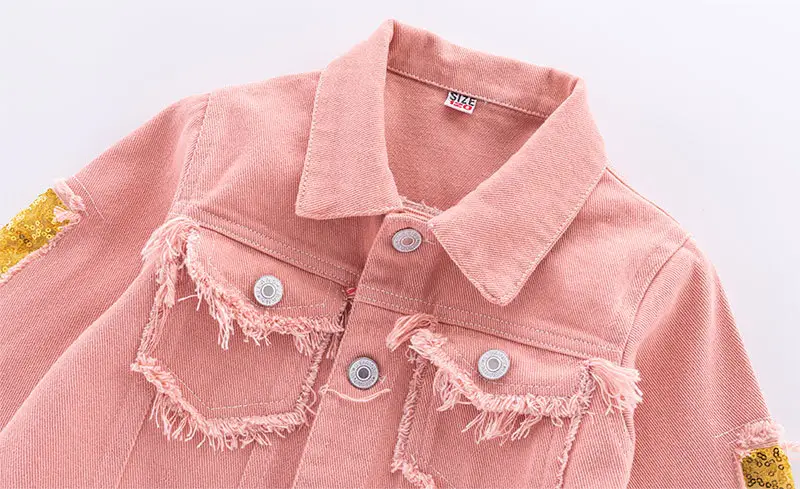 Girls Pink Frayed Denim Jacket with Yellow Embroidery — feature 8