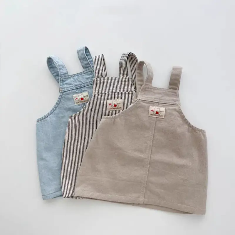 Korean Style Baby Skirts Blue Striped Beige Cotton - Image 5