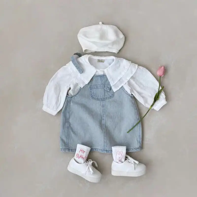 Korean Style Baby Skirts Blue Striped Beige Cotton — feature 1