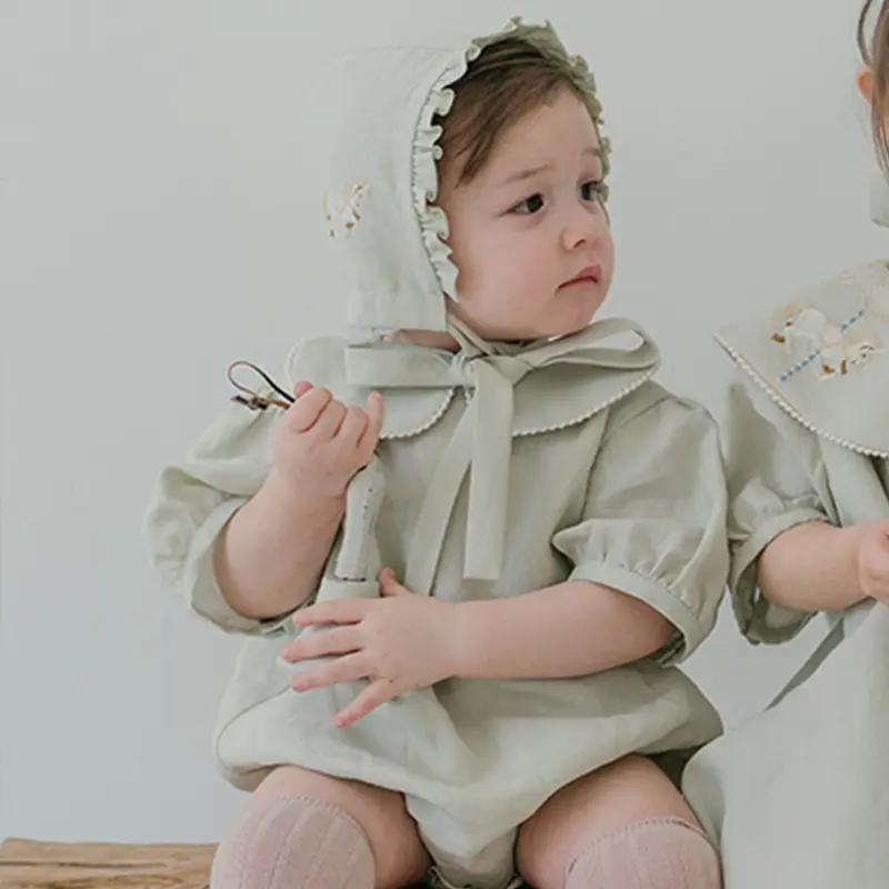 Mint Green Cotton Baby Jumpsuit with Peter Pan Collar - Image 3