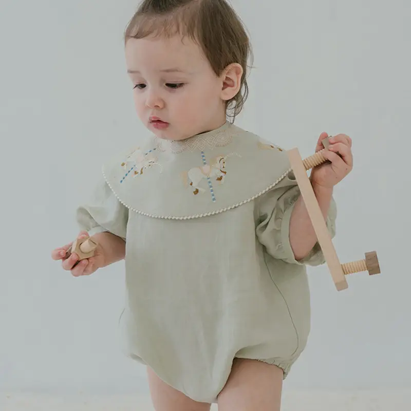 Mint Green Cotton Baby Jumpsuit with Peter Pan Collar - Image 4