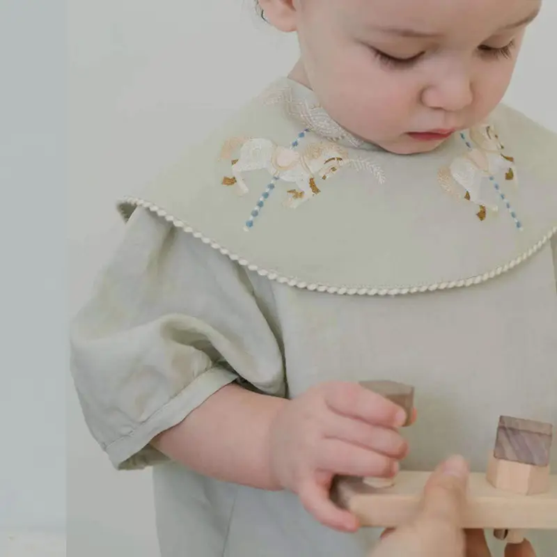 Mint Green Cotton Baby Jumpsuit with Peter Pan Collar - Image 5