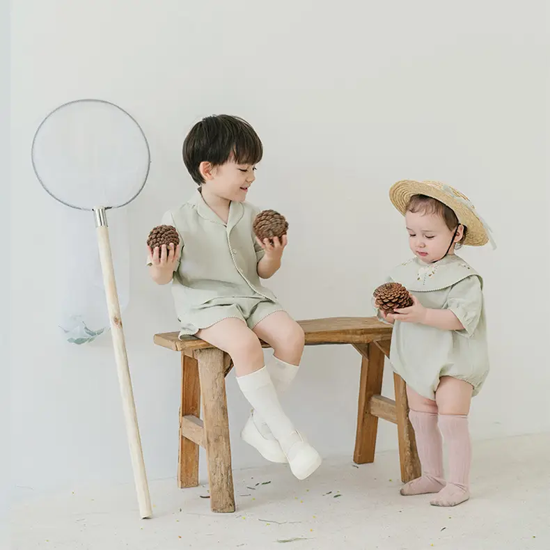 Mint Green Cotton Baby Jumpsuit with Peter Pan Collar — feature 10