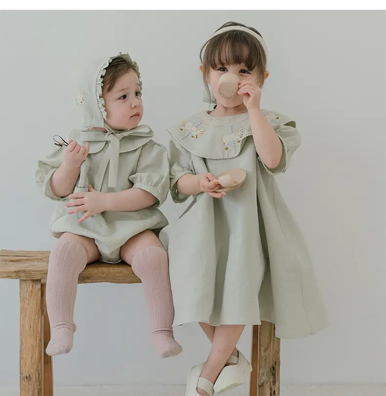 Mint Green Cotton Baby Jumpsuit with Peter Pan Collar — feature 11