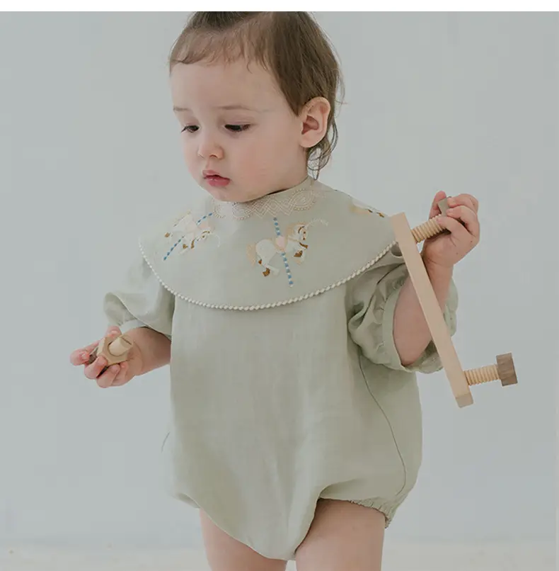 Mint Green Cotton Baby Jumpsuit with Peter Pan Collar — feature 12