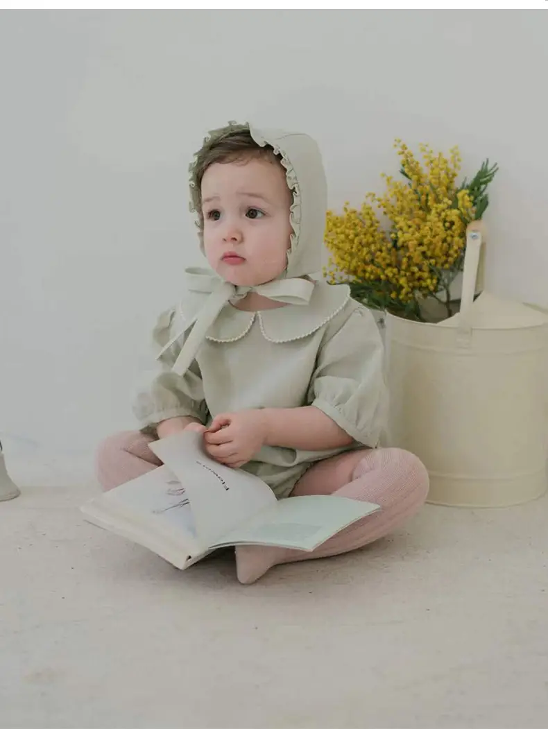 Mint Green Cotton Baby Jumpsuit with Peter Pan Collar — feature 13