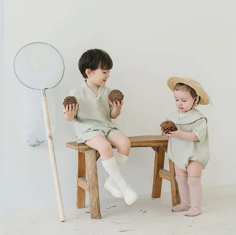 Mint Green Cotton Baby Jumpsuit with Peter Pan Collar — feature 3