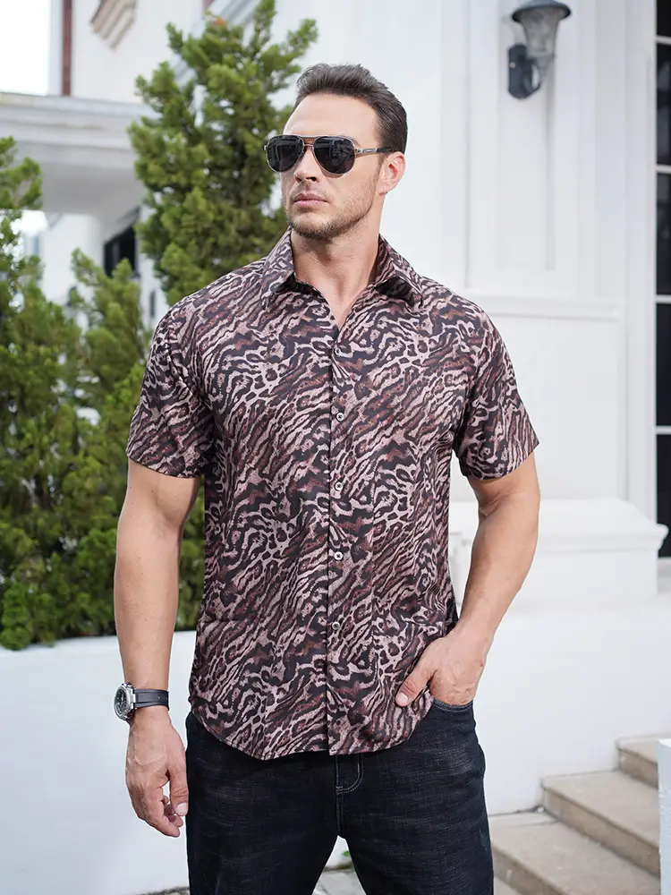 Men's Short Sleeve Leopard Print Shirt Fat Guy