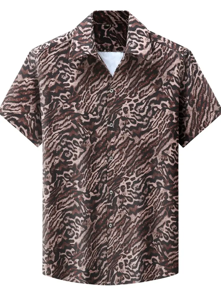 Men's Short Sleeve Leopard Print Shirt Fat Guy